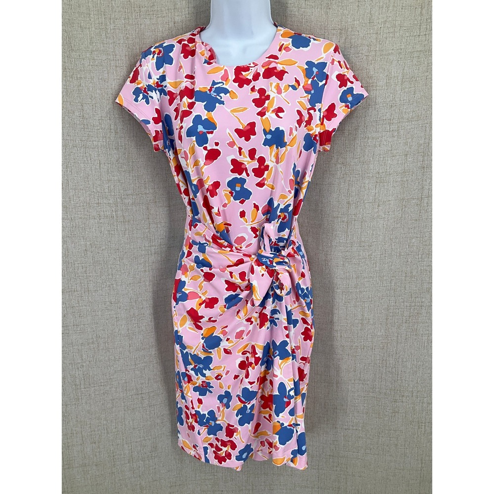 J. McLaughlin Sheath Dress Womens M Pink Floral Tie Front Preppy Classic‎